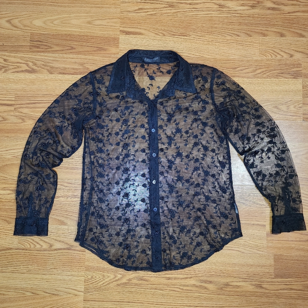 Karen Kane lace button up blouse top Whimsical